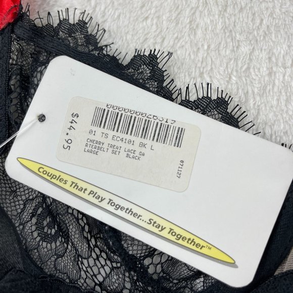 NEW Lover's Lane Lace Garterbelt Set Black Red Lingerie‎ Size L Stockings NWT - Picture 4 of 12